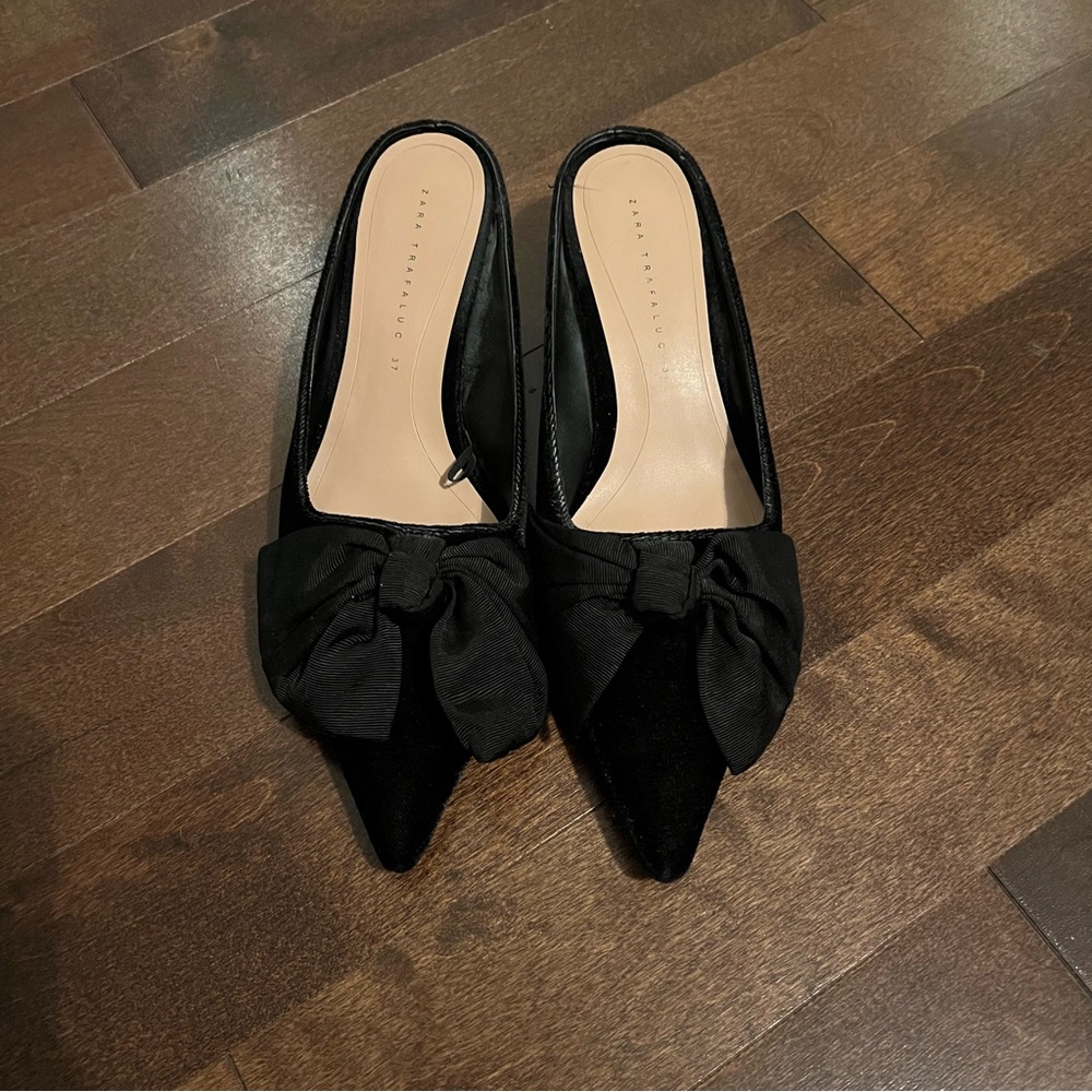 Zara Velvet Mules with Grosgrain Bow